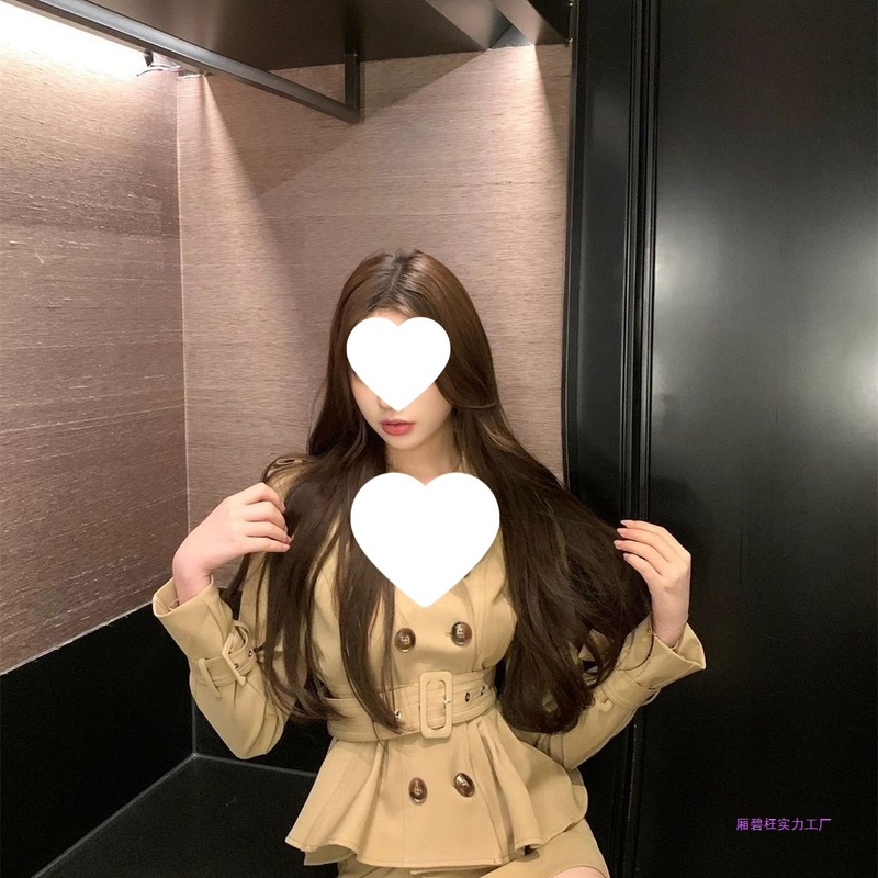 迷雾柏林 卡其双排扣外套女春秋+裙裤两件套秋季收腰气质裙套装|undefined