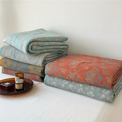 Double-layer yarn soy jacquard pure cotton quilted summer quilt four-piece set cotton air-conditioning quilt thin quilt retro style bedding