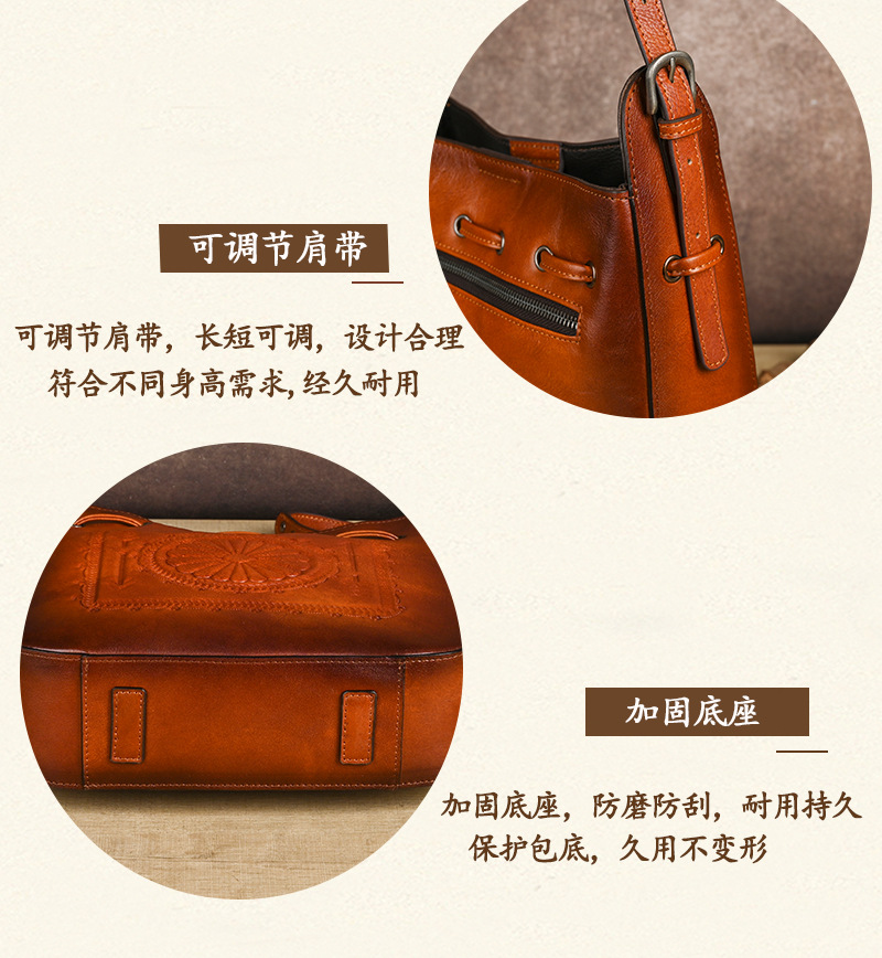 Túi tote da bò cổ điển phong cách vintage, đáy rộng, dung tích lớn, quai đeo vai — Màu xanh lá cây chi tiết 9
