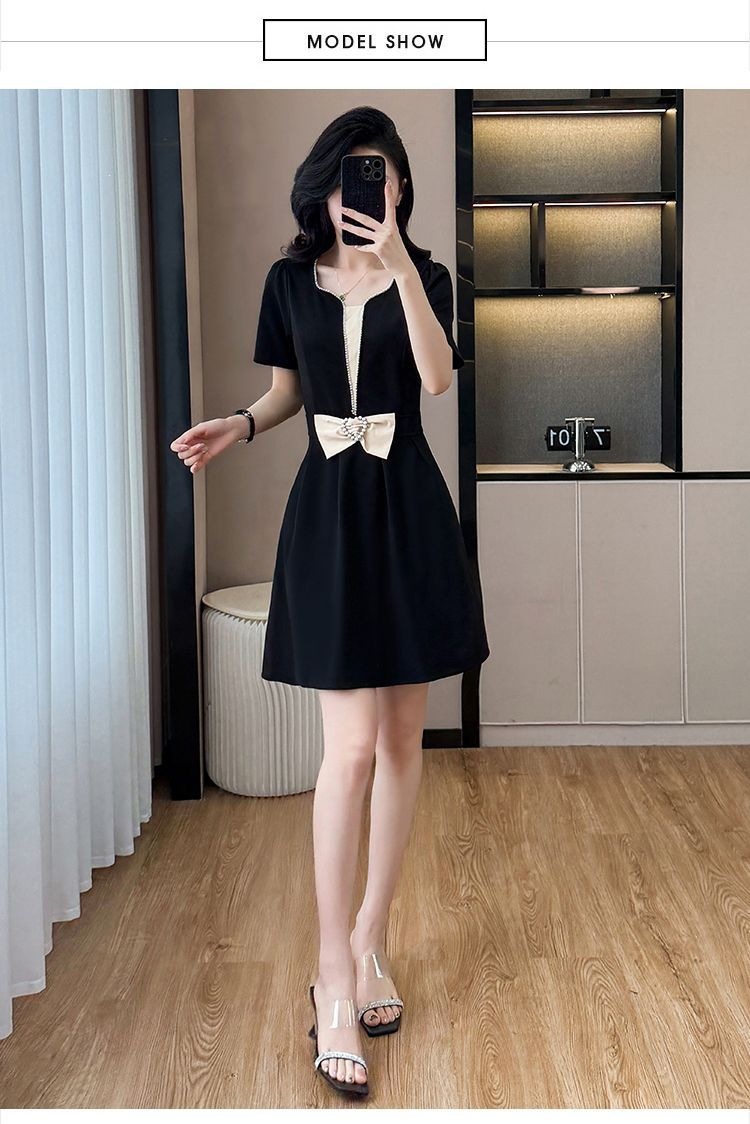 Váy đen suông midi cỡ lớn mùa hè che khuyết điểm tôn dáng — màu đen chi tiết 9