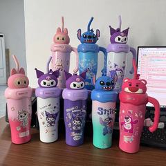 新しいかわいい人形漫画柄ハンドル保温カップステンレス真空携帯高颜値ハンドルコップ