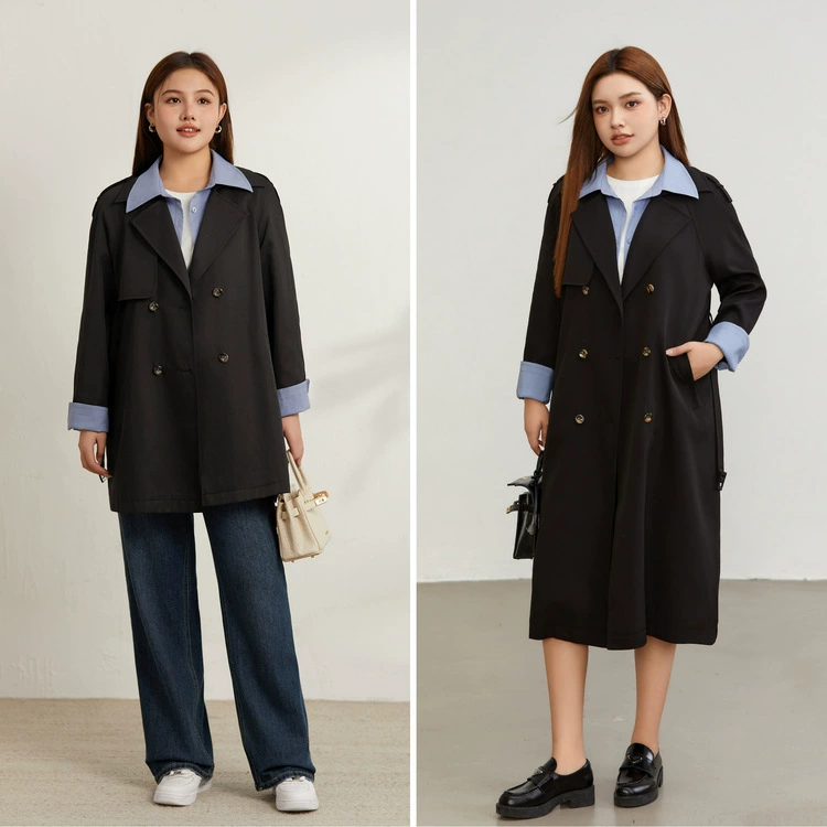 纤莉秀 Long shirt, set, spring trench coat, plus size, mid-length