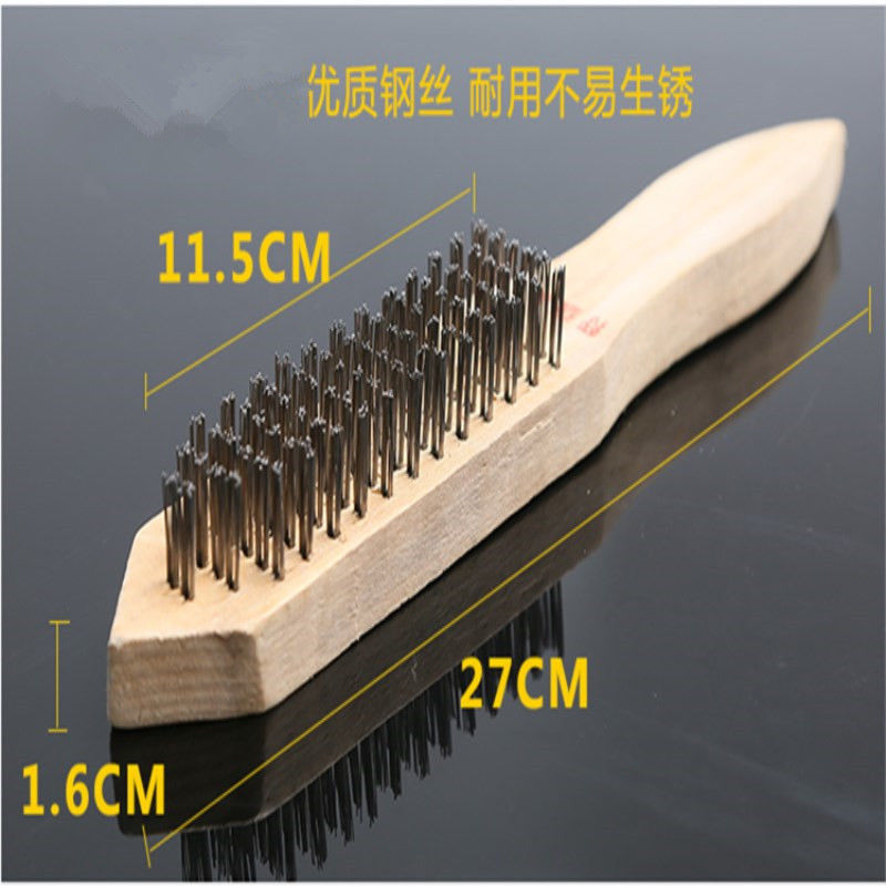 Fabricante en stock mango de madera cepillo de alambre pulido de metal eliminación de óxido cepillo de limpieza de aceite cepillo de escamas de pescado