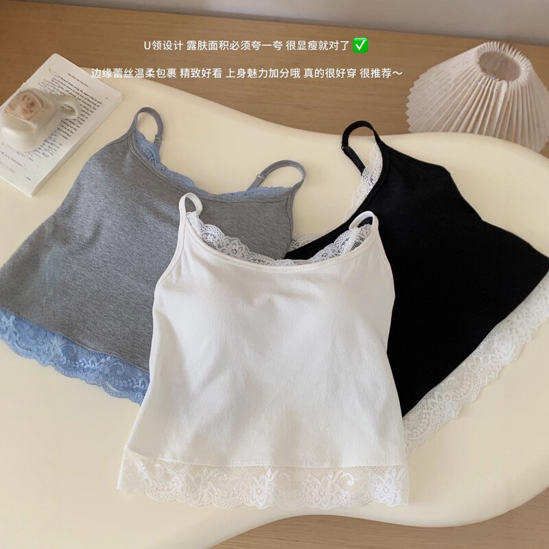 轻奢法式辣妹假两件叠穿背心女蕾丝边长款吊带美背打底衫可外穿|undefined