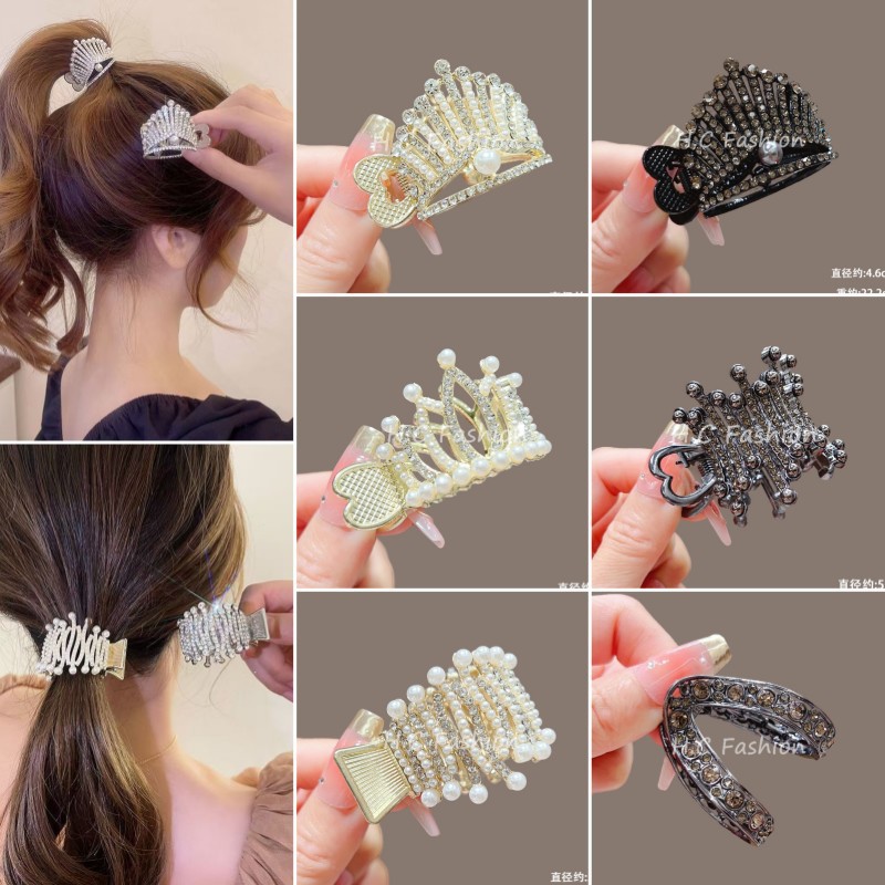珍珠鑲鑽高馬尾抓夾防塌固定神器馬尾夾髮夾女夏季丸子頭爪夾發卡