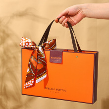 中秋月饼礼盒橙色红色简约大气商务流心蛋黄酥手提礼品包装盒批发