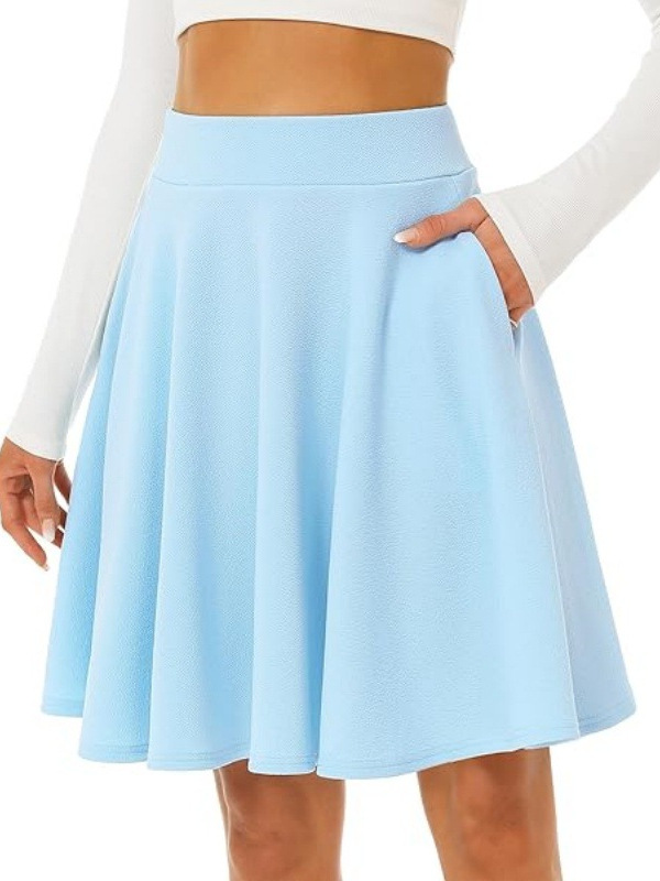 Cross-border European and American Amazon Fashion Women's Casual Basic Mid-length Skirt Elastic A- line Skirt Trumpet Pleated Knee Long Skirt