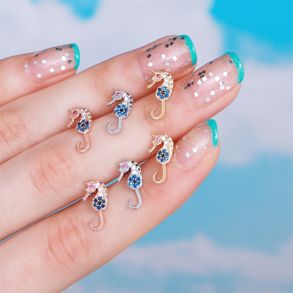 Lady Geometric Brass Inlay Zircon Ear Studs 1 Piece