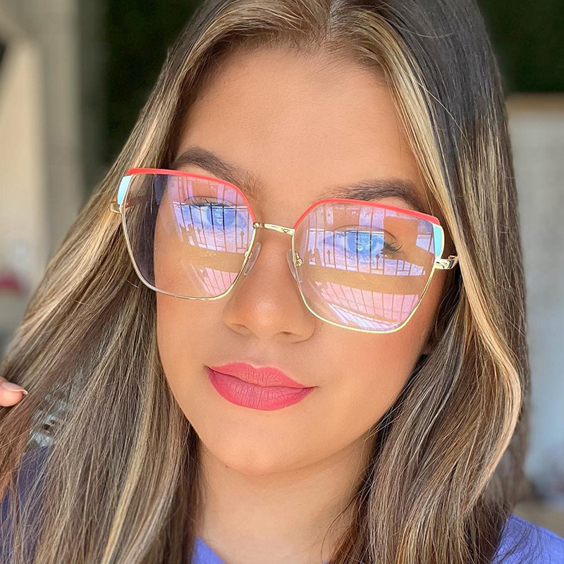 Gran marco cuadrado espejo llano metal anti-Luz Azul 2023 nueva cara llana europea y americana se puede equipar con gafas de miopía marco color a juego moda