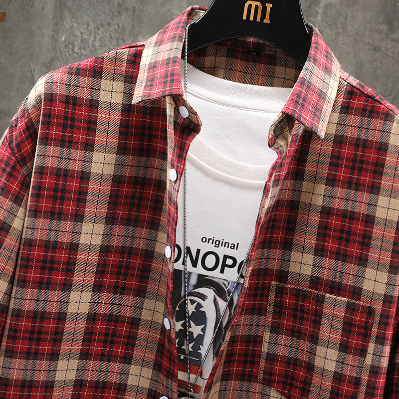 Camisa a cuadros de los hombres más tamaño 2023 otoño nuevo estilo coreano Moda suelta juventud guapo camisa hombres