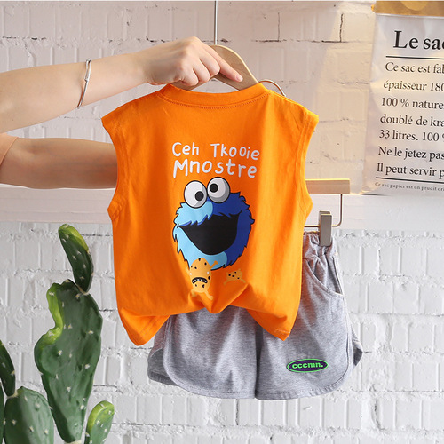 Boys Summer Vest Set  New Trendy Baby Style Boys Sleeveless Clothes Children Internet Celebrity Two-piece Set
