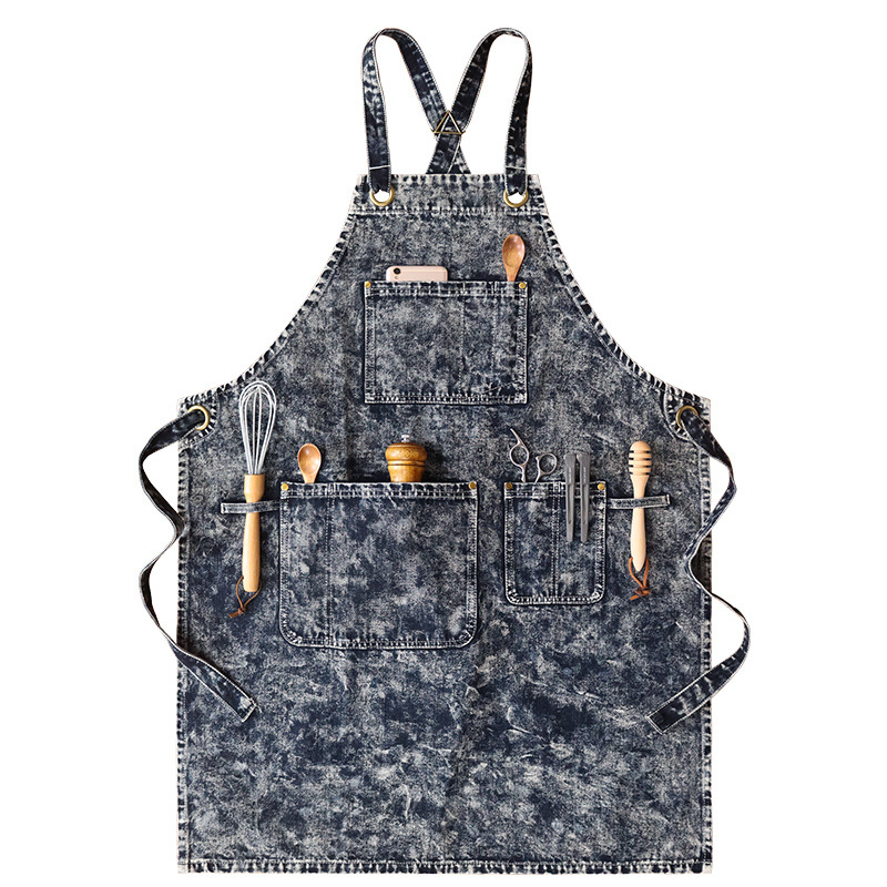 Fronteriza agua lavable denim delantal logotipo personalizado pintura barbero ropa de trabajo electricista delantal carpintería fábrica al por mayor