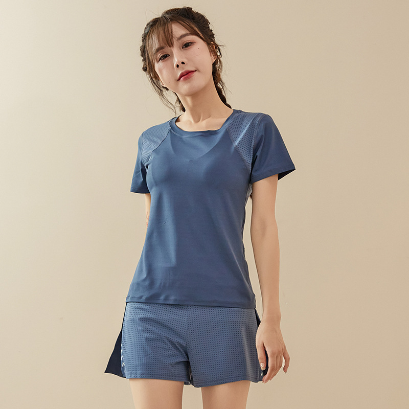 Spring and Summer Reflective Fitness Yoga Clothing Sports suit Women's Cross-border Quick-drying Thin Anti-walking Running Loose Two-piece Set