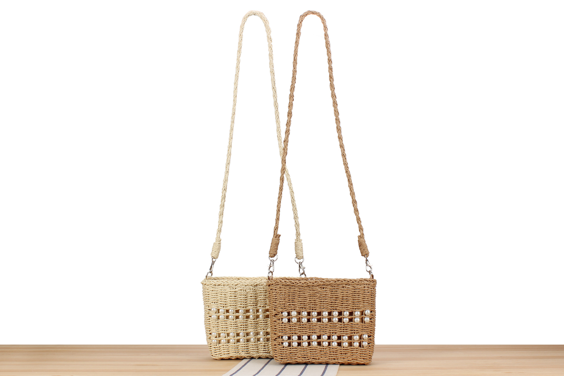 552g Weight Polyester Cotton Lining Material Pearls, Weave Fashion Element String Closure Type Single Shoulder Strap Strap Type Straw Bag Bags Type Holiday, Travel Occasion Paper string Material Solid Color Pattern Spring&Summer Season Women's Gender Vacation, Beach Style Medium Size Women's Vacation Beach Solid Color Paper String Shopping Bags 无