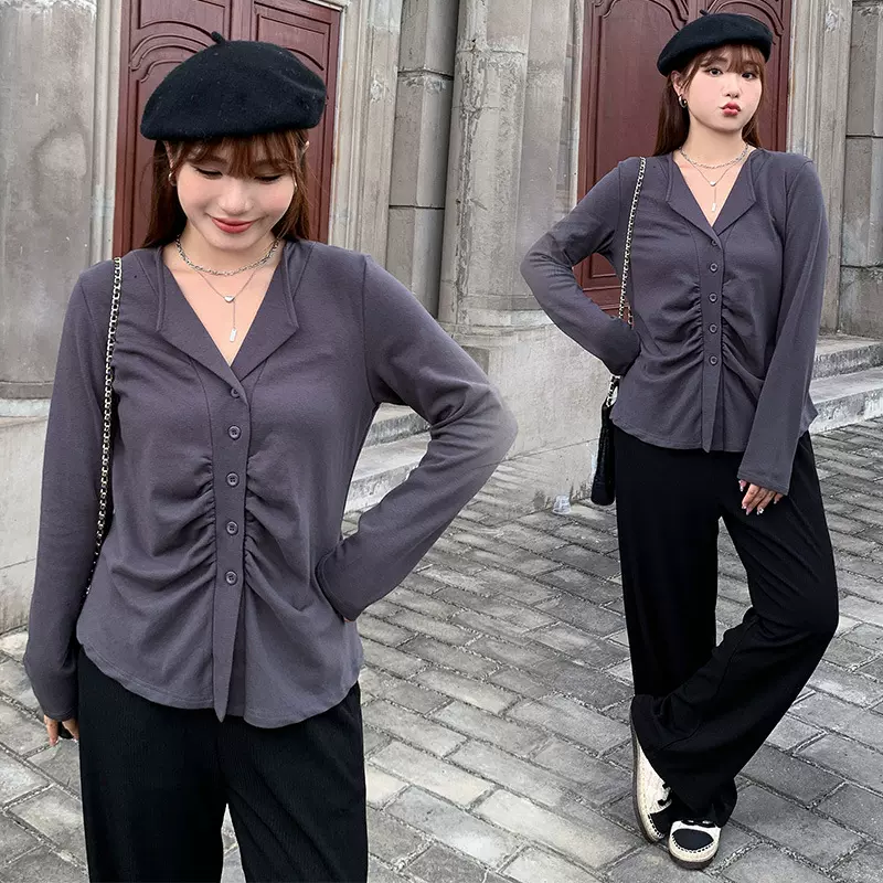 热辣上衣欧美大码女装秋装新款气质强大甜辣设计感时尚衬衫潮3287