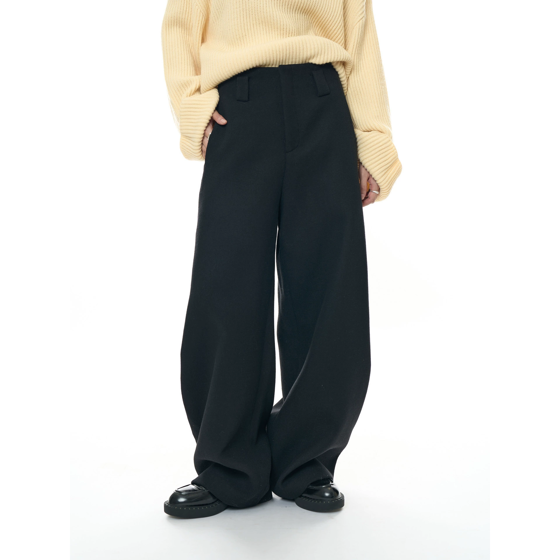 Лу Фучунь новый корейский модный шерстяной шерстяной ятаган брюки толстые теплые свободные силуэты женские