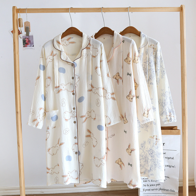 Spring and Autumn Women's Long Sleeve Nursing Nightdress Maternity Wear Thin Summer Postpartum Nursing Moon Dress Loose Long Dress Large Size