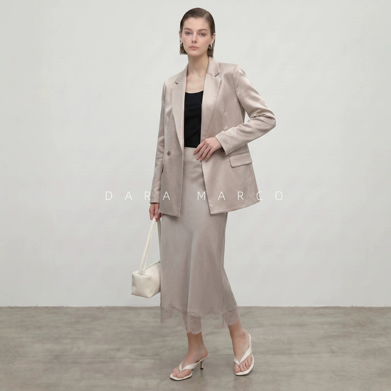 Minimalist Js7K Triacetate Casual Blazer for Spring and Summer, Thin and Drapey, with Tie Waist, Light Luxury Small Suit for Women Minimalist Js7K Triacetate Casual Blazer for Spring and Summer, Thin and Drapey, with Tie Waist, Light Luxury Small Suit for Women