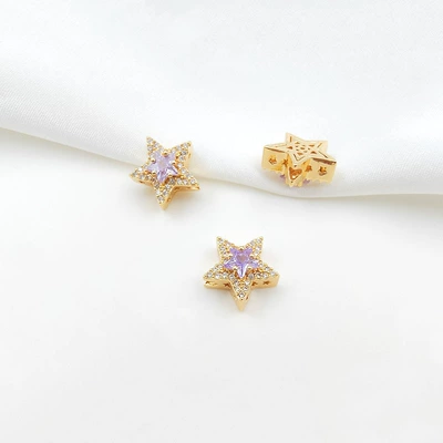 Round Square Four-Leaf Flower Porous: Zərgərlik ara hissələri - style-7-purple-zirconium-120mm-gold