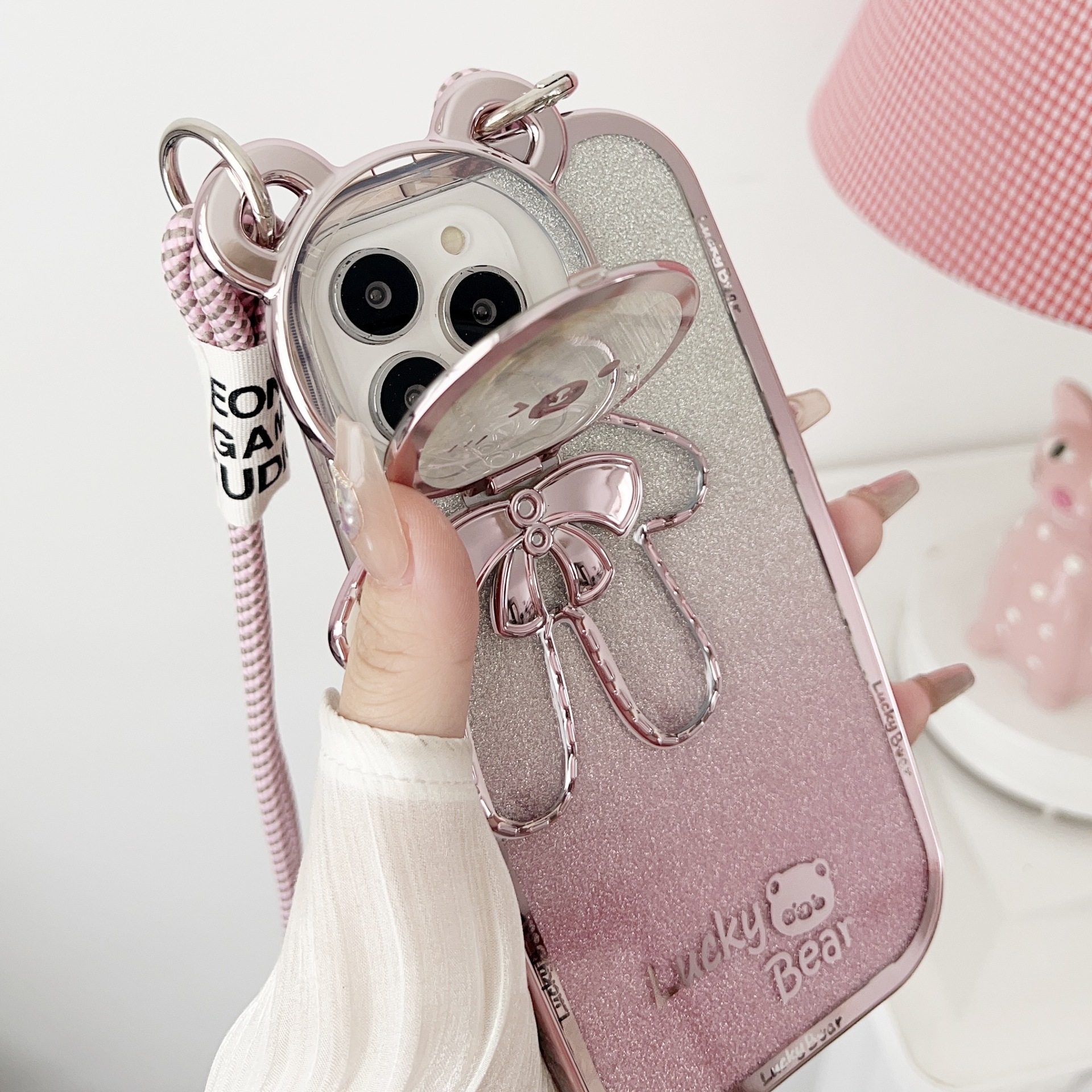 Glitter Teddy Bear Crossbody Phone Case For Iphone 15 And Iphone 14_voghion.com