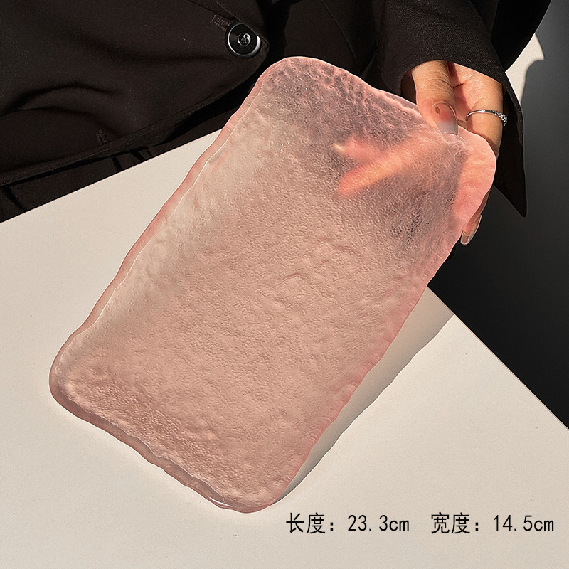 핑크 아이스 하트 직사각형 접시