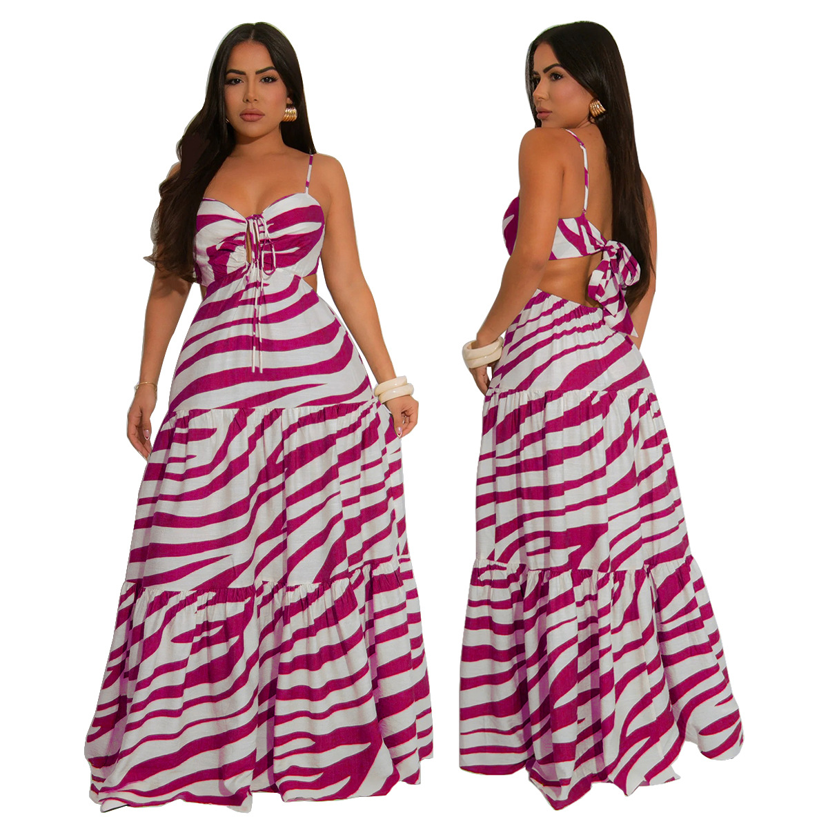 369g Weight Maxi Long Dress Dress Length Type Sleeveless Sleeve Length Strap Dress Dresses Type Sleeveless Sleeve Type Polyester Fabric Type High Waist Waist Line Holiday, Travel Occasion Strap Neckline Slim Fit Type Stripe Pattern Summer Season Women's Gender Vacation, Classic Style Style Wholesale Women's Vacation Classic Style Stripe Holiday Travel Strap Sleeveless Strap Dress 35
