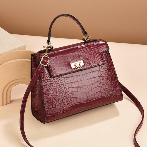 Leather Crocodile Print Kelly Bag 2025 New Fashion Simple Shoulder Crossbody Bag High-end Women's Handbag Cross-border