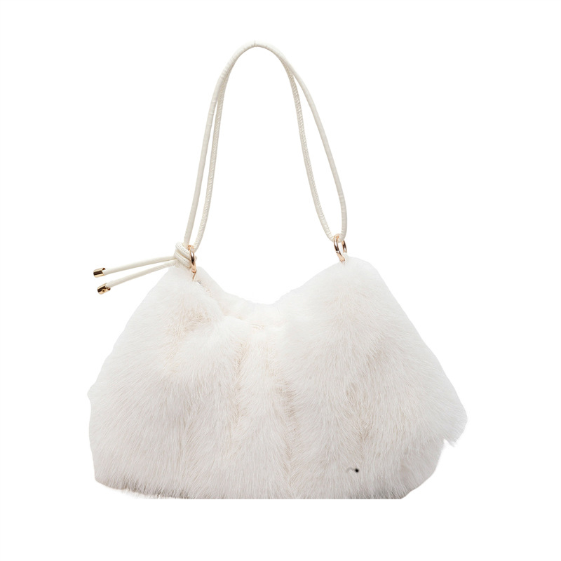 Transfronterizo 2025 otoño y invierno nuevo bolso de peluche dulce fresco bolso de brazo de textura para mujeres viajeros bolso de hombro de lana universal