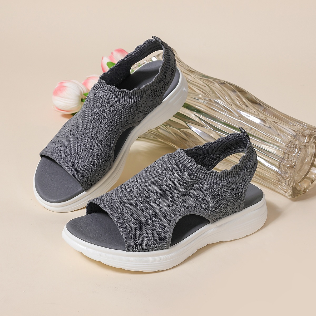 Sandalias de Cuña Tejidas para Mujer Talla Grande de Tela y Caucho con Suela Gruesa para Verano image 13