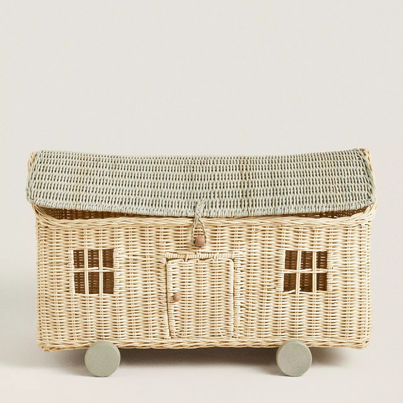 Transfronterizos artesanos tejen de caña casa pequeña carro de cabaña para niños juguetes casera canasta adornos de fotografía infantil