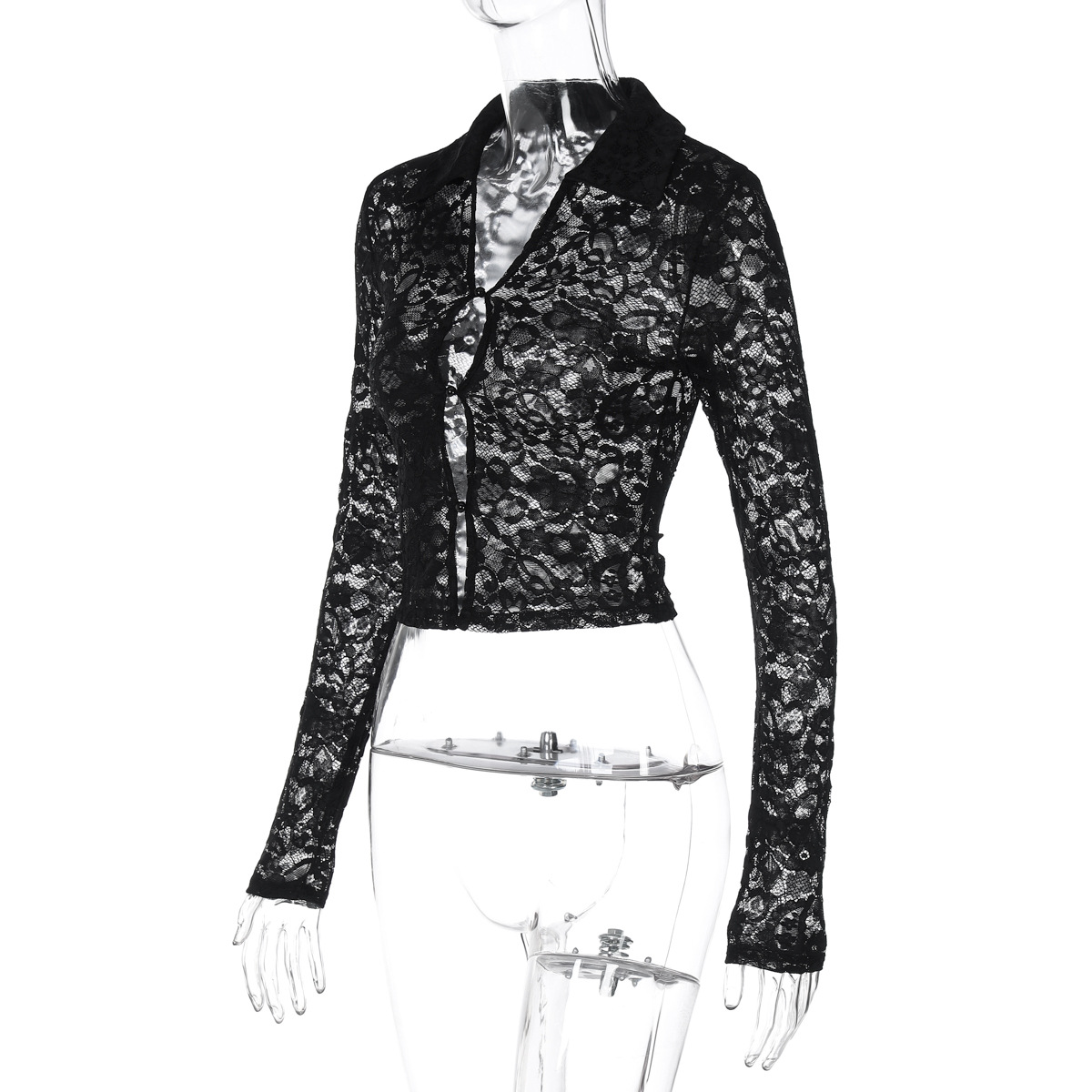 Women Clothing Spring Summer Sexy Lace Cardigan Lightweight Long Sleeved Top