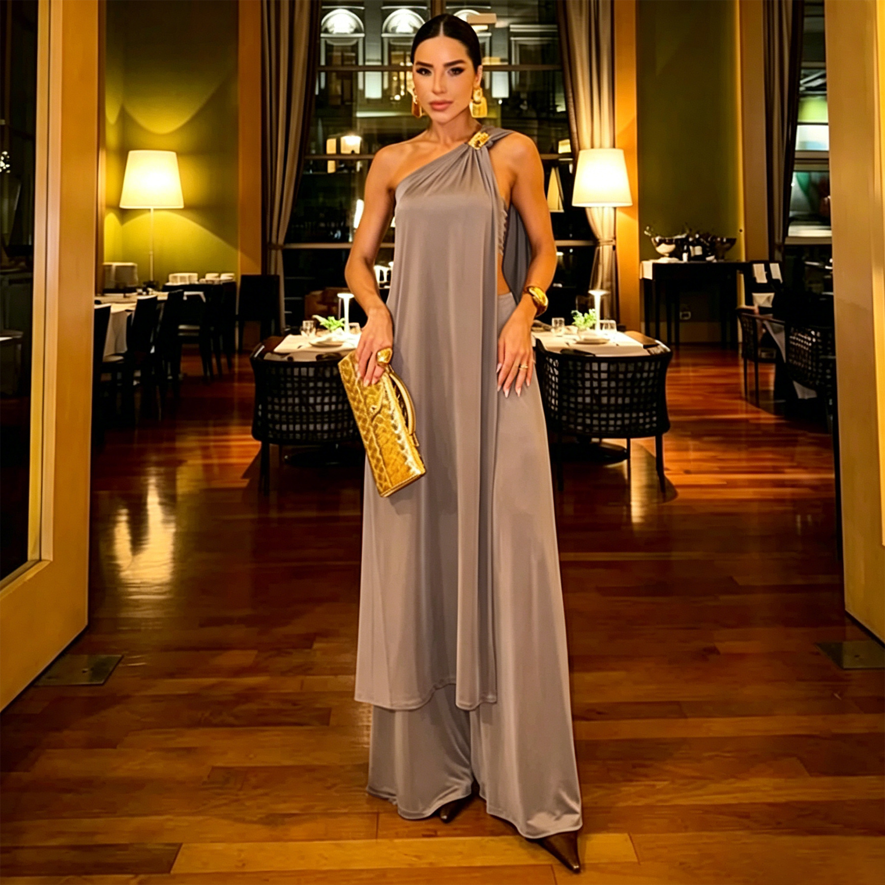 Summer Women's Long Loose Top And Solid Color Trousers Set American Fashion_ecoleips.com