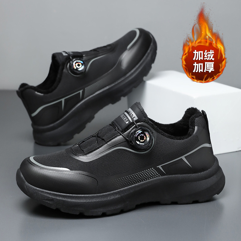 Zapatos de hombre de invierno al aire libre montaña antideslizante calentamiento zapatos de algodón negro botón giratorio viajes deportivos zapatos de moda casuales image 3
