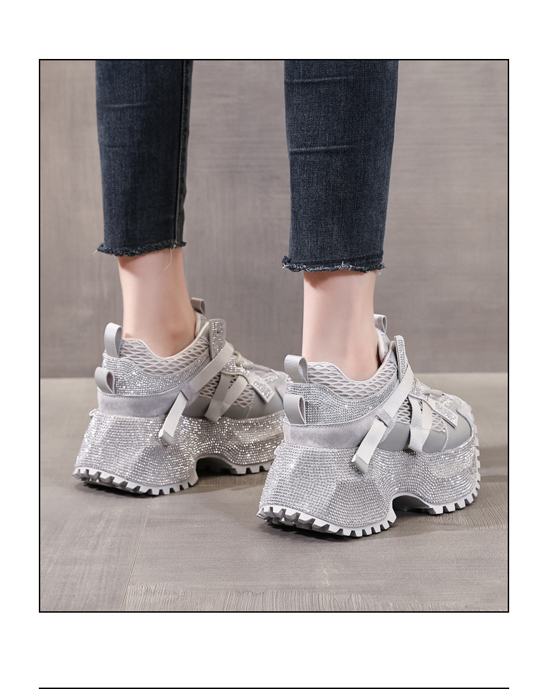 Giày sneaker nữ đế dày đính đá phối màu phong cách bố — đen chi tiết 15