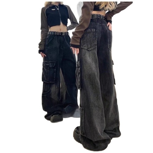 American High Street Design Style Workwear Jeans for Women Spring and Autumn Vintage High-Waist Straight Leg Loose Flowy Wide Leg Pants