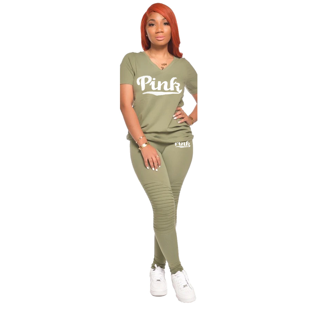 Women s Pure Color t-shirt and trousers Two-piece Suit nihaostyles clothing wholesale NSCN78179