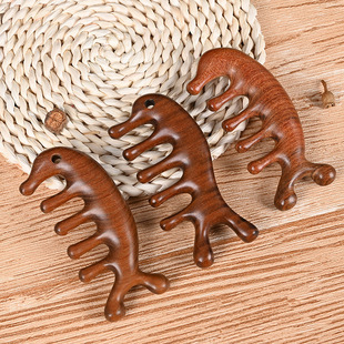 Manufacturer sandalwood massage comb eye wooden comb Meridian comb Golden sandalwood five-finger comb massager comb five-tooth comb logo