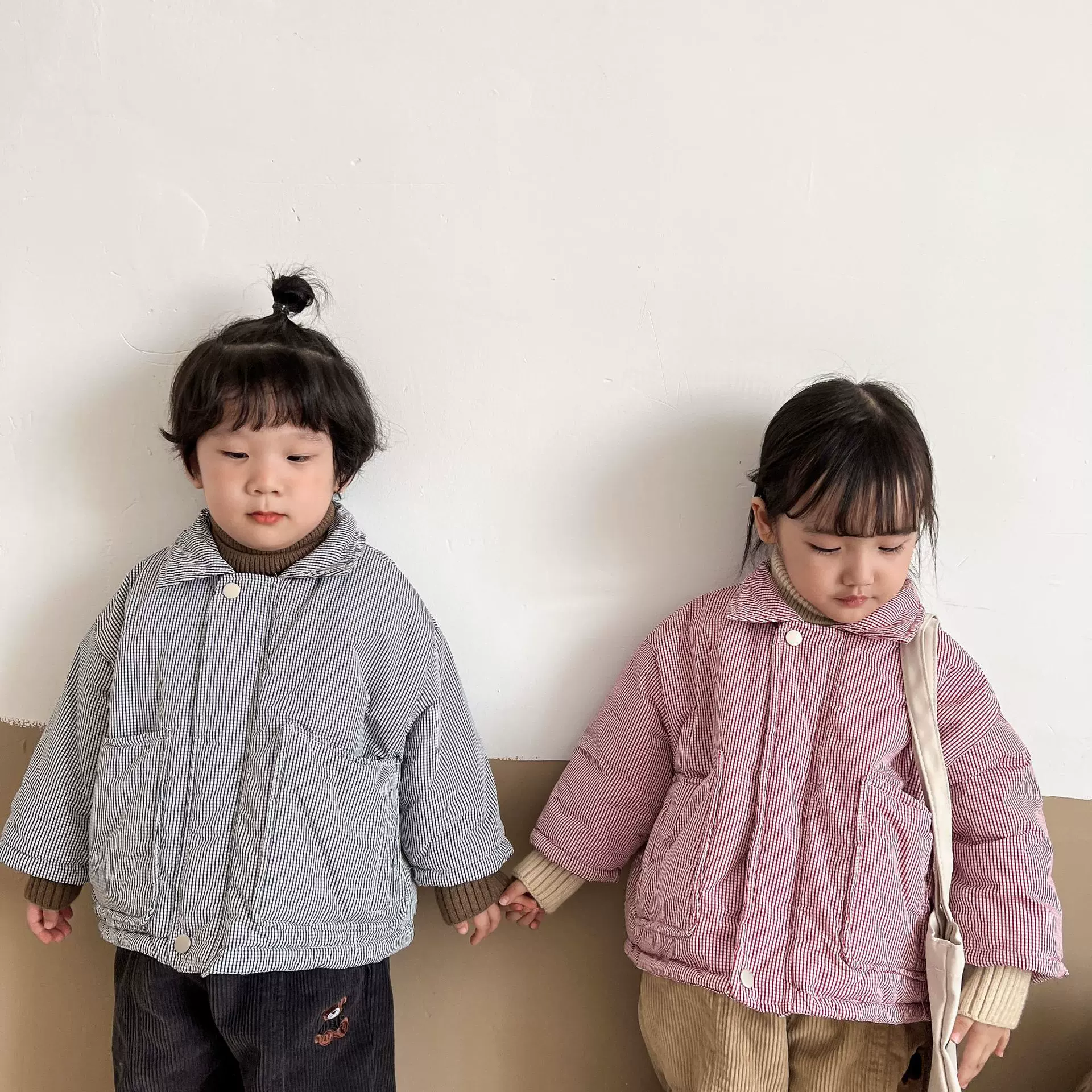 韩版童装儿童短款棉衣加厚男女童棉服小格子秋冬季棉袄2024新款