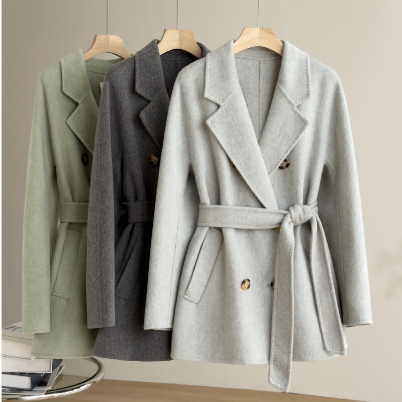 Off-Season Clearance: Commuting Style Australian Wool Double-Sided Coat for Women, New Fashion Blazer Collar Mid-Length Coat