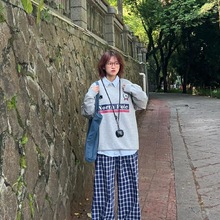 圆领卫衣女装ins加绒百搭学生美式复古日韩无帽上衣服印花潮春秋