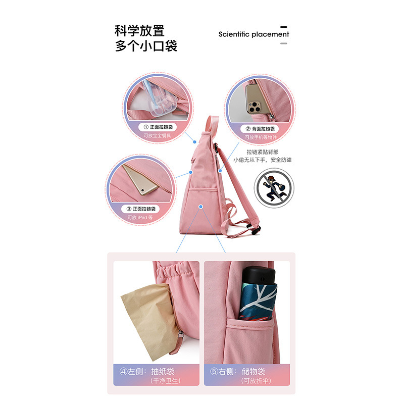 Portable nylon water-repellent mommy bag, fashionable and convenient mother and baby bag for traveling, mommy bag with printable LOGO