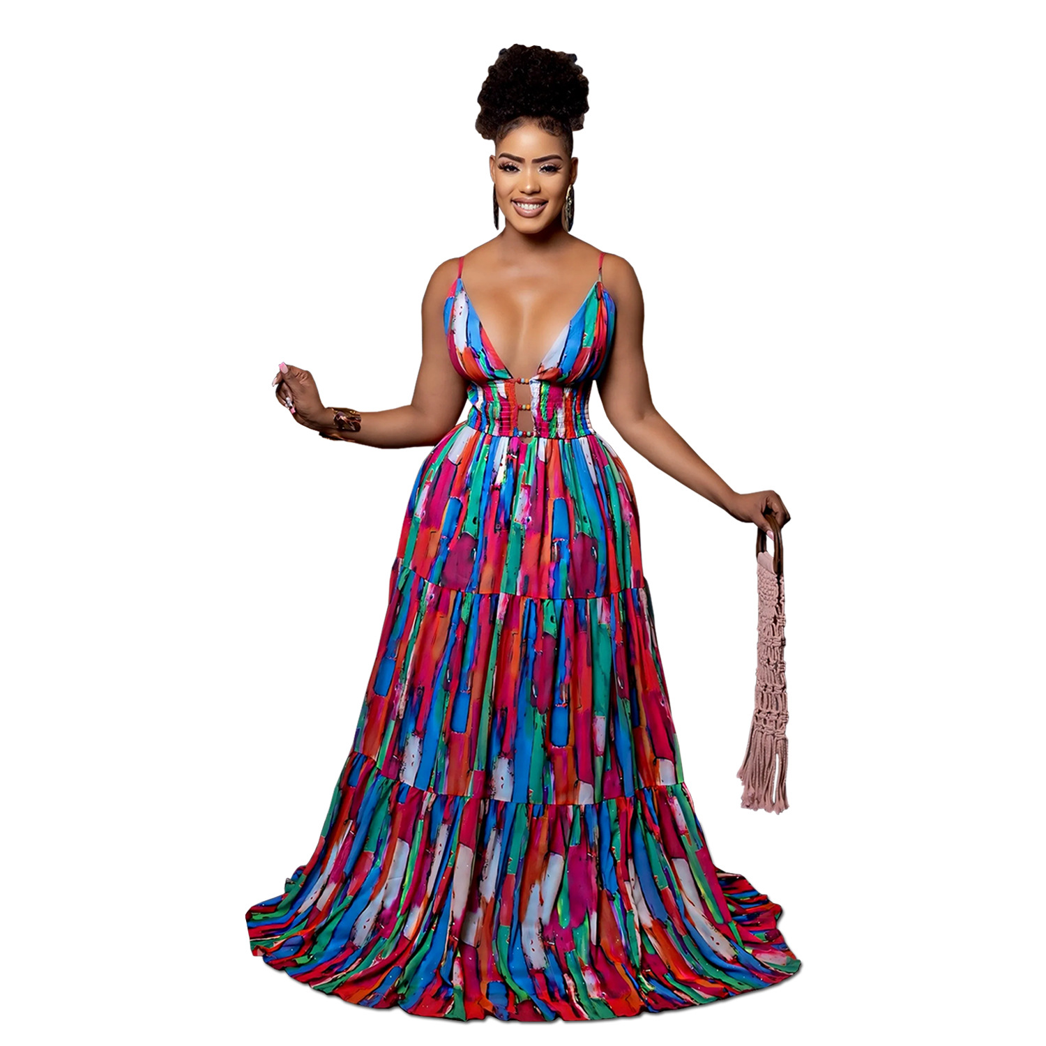 C7377 Cross-border AliExpress Amazon Vestido de color estampado sin espalda con tirantes sexy para mujer de moda europea y americana image 5