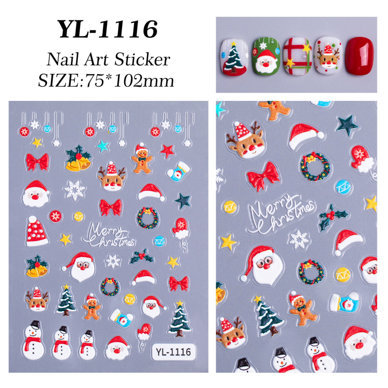 クリスマスシリーズネイルアートステッカー 5D レリーフ立体かわいい雪だるま DIY クリスマスネイルステッカーアクセサリー YL スタイル|undefined