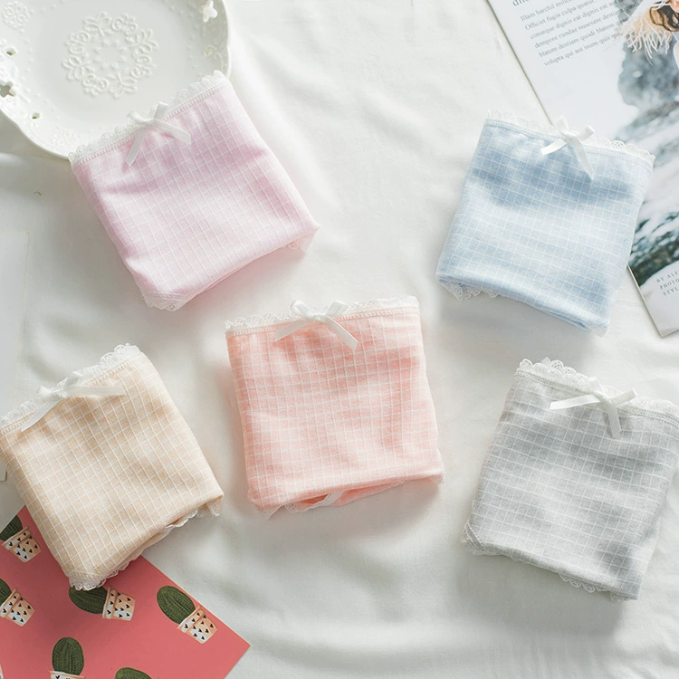 Japanese comfortable breathable pants, underwear with bow, mid rise