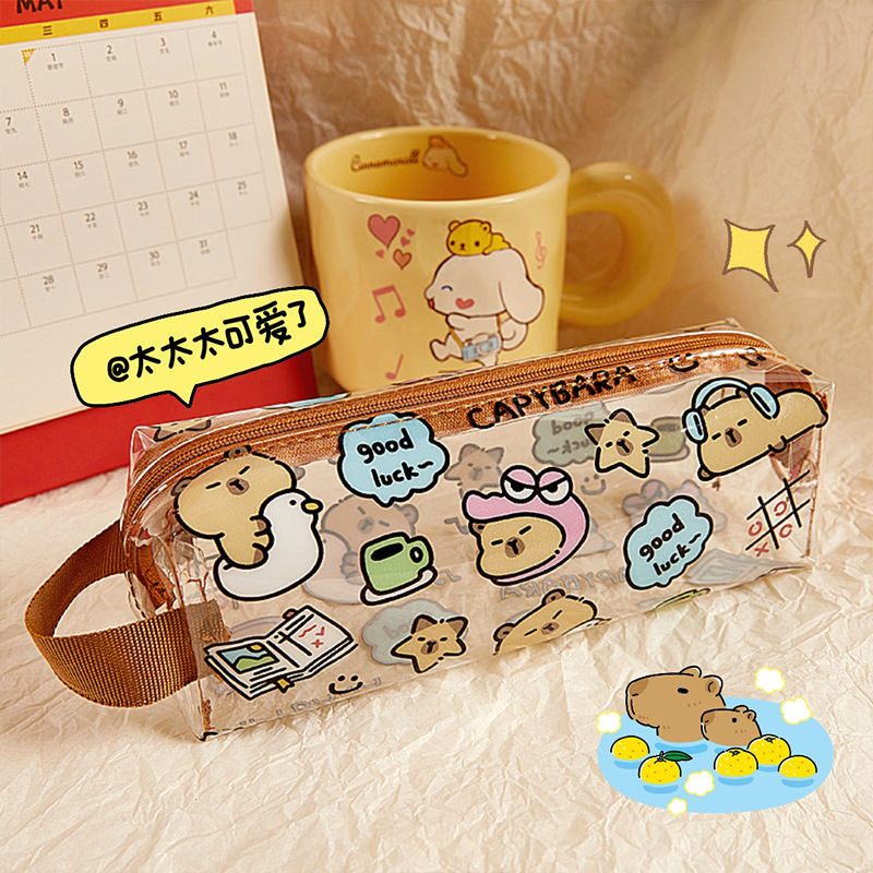 Kapibala Bolsa de lápices transparente lindo estudiante de escuela primaria caja de lápices dibujos animados simple estilo ins niña regalo de alto valor