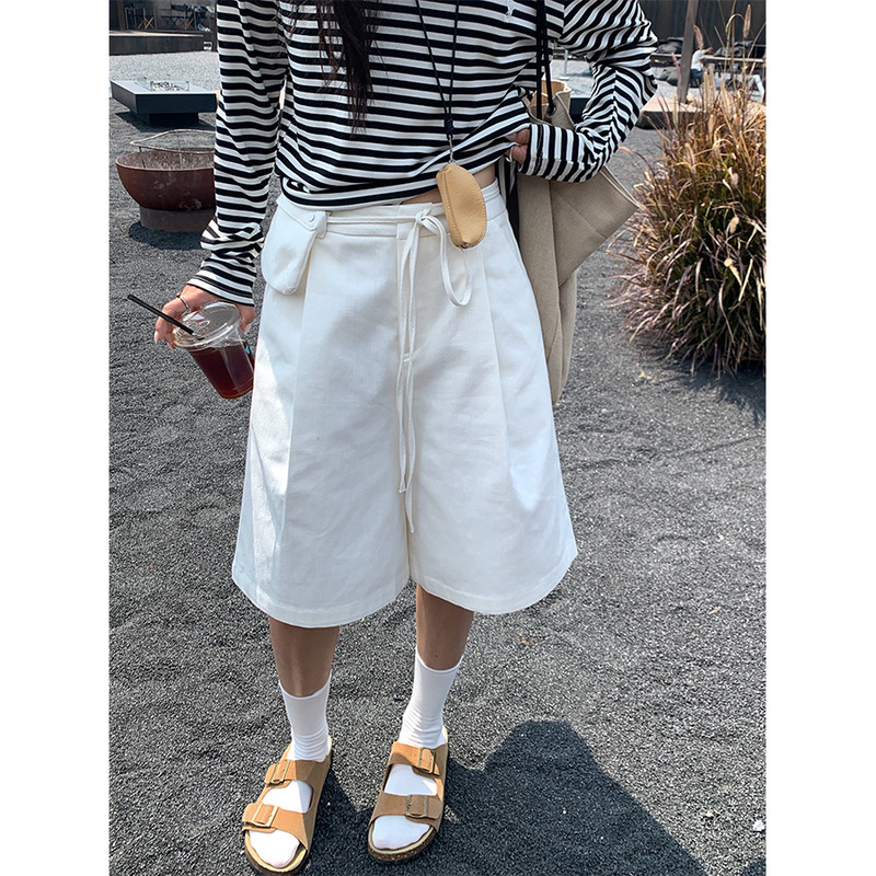 Huangluan High-Waisted Wide-Leg with Waist Bag Classic Denim Shorts for Women 2025 Summer Style Personalized Relaxed Pants 520438