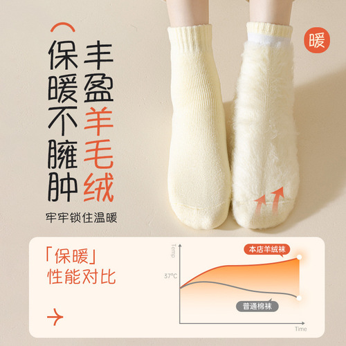 Plush Zhuji Socks Women's Autumn and Winter Thickened Warm Terry Wool Socks Women's Mid-Tube Socks Cashmere Floor Socks Wholesale