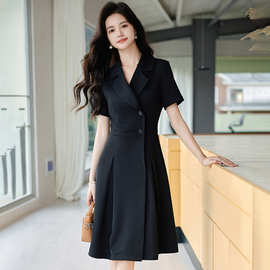 黑色小个子西装连衣裙夏季2024新款时尚洋气高级感休闲西服裙子夏