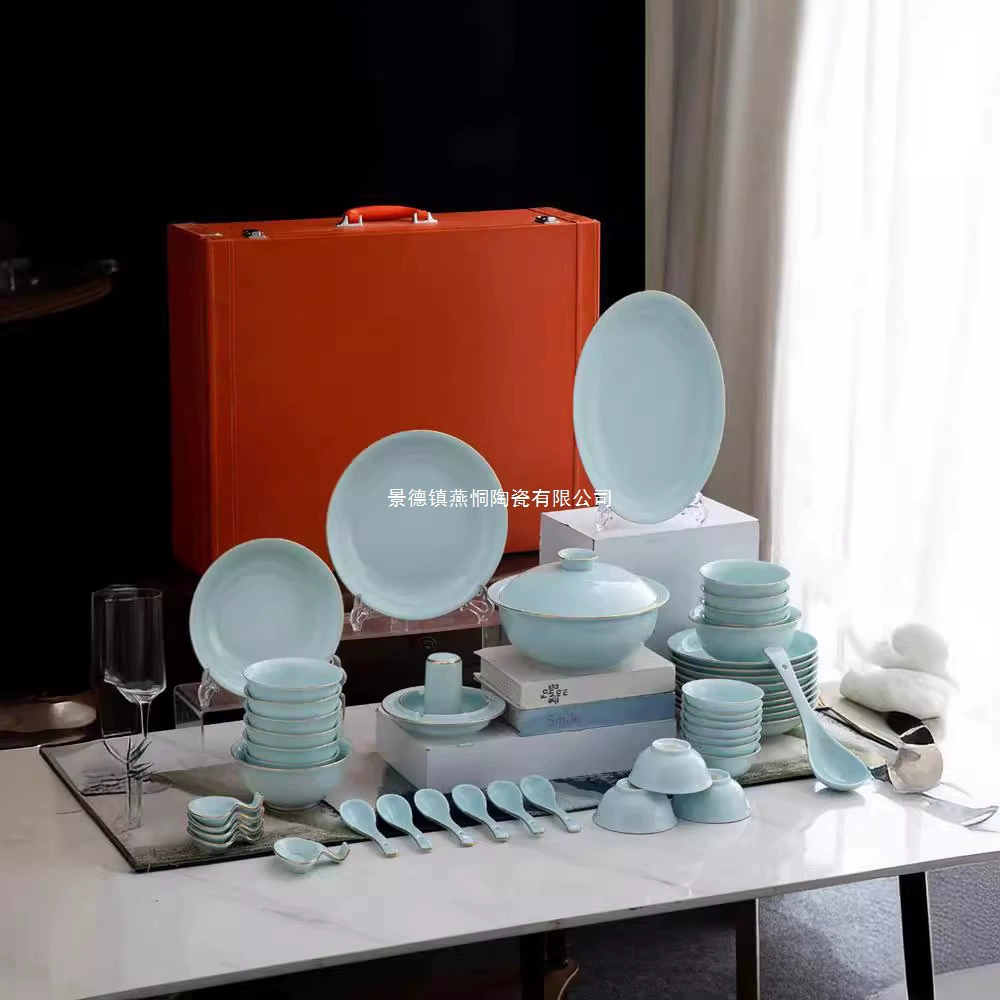 Dishes set household anti-scalding Jingdezhen Palace Phnom Penh housewarming bone china tableware plate bowl gift set without