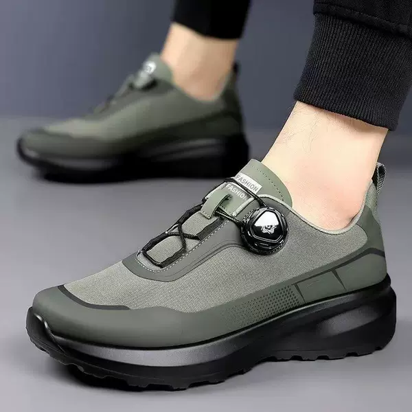 Men's Shoes Spring Outdoor Hiking Non-Slip Breathable All-Black Commuter Shoes Rotating Button Travel Sports Casual Shoes Trendy